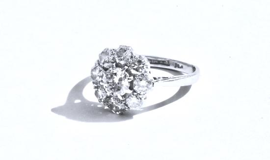 ANTIQUE DAISY DIAMOND CLUSTER ENGAGEMENT RING PLATINUM 