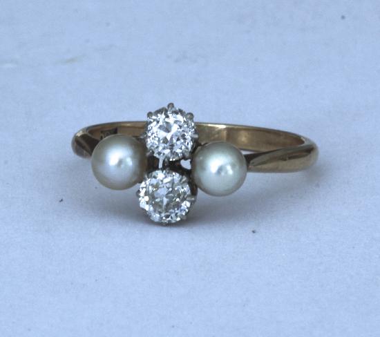 ANTIQUE DIAMOND AND PEARL ENGAGEMENT RING