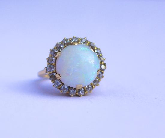 ANTIQUE OPAL AND DIAMOND ENGAGEMENT RING