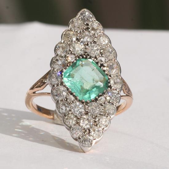 ANTIQUE VICTORIAN EMERALD AND DIAMOND ENGAGEMENT RING