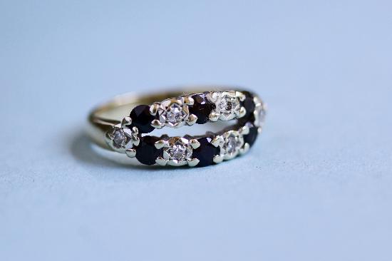 DOUBLE ROW SAPPHIRE AND DIAMOND ENGAGEMENT RING