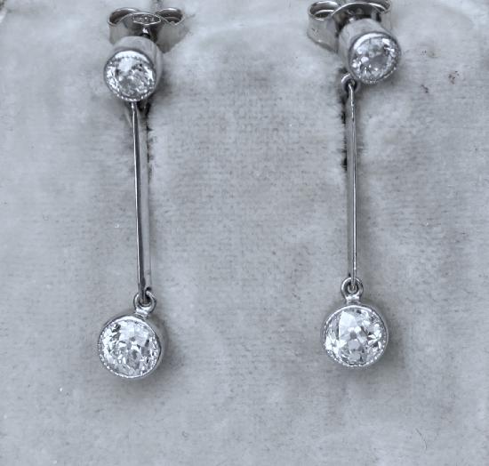 EDWARDIAN BEAUTIFUL TWO STONE DIAMOND EARRINGS