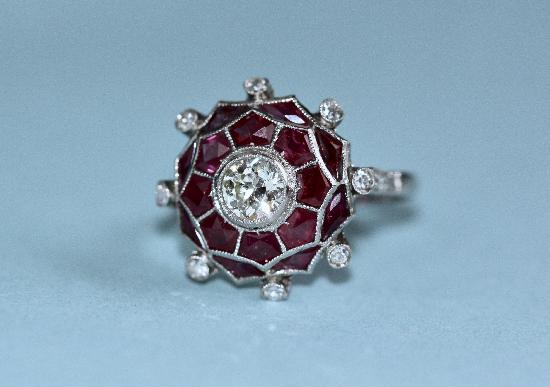 FABULOUS ART DECO RUBY AND DIAMOND ENGAGEMENT RING