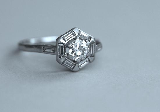 FRENCH ANTIQUE DIAMOND SOLITAIRE  ENGAGEMENT RING