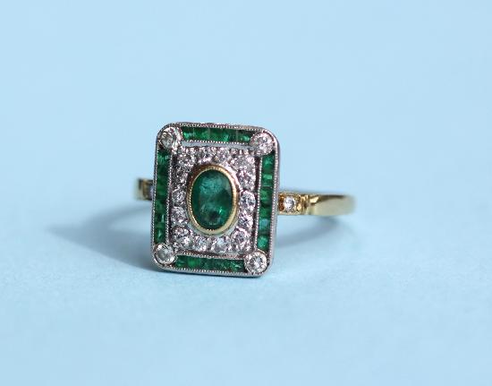 FRENCH EMERALD AND DIAMOND ENGAGEMENT RING