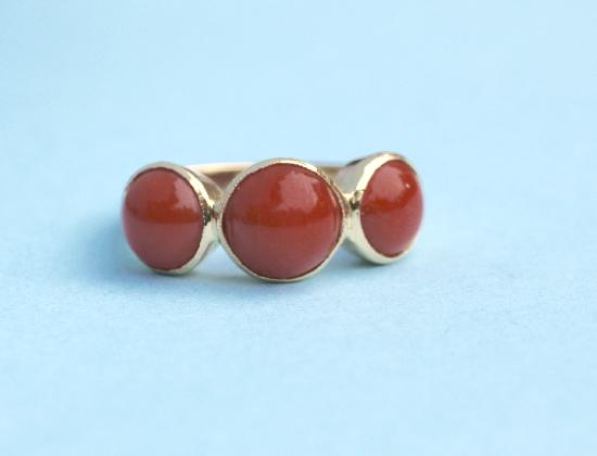 FRENCH VINTAGE CORAL THREE STONE RING