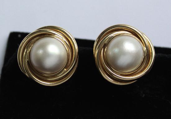LARGE MABE PEARL AND GOLD EARRINGS