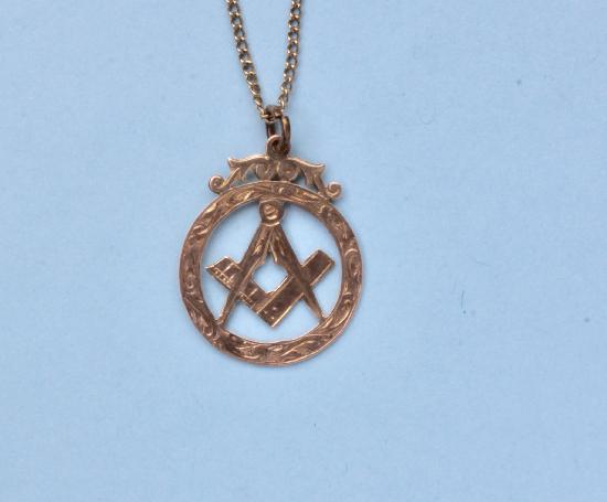 MASONIC ROSE GOLD PENDANT AND CHAIN VINTAGE