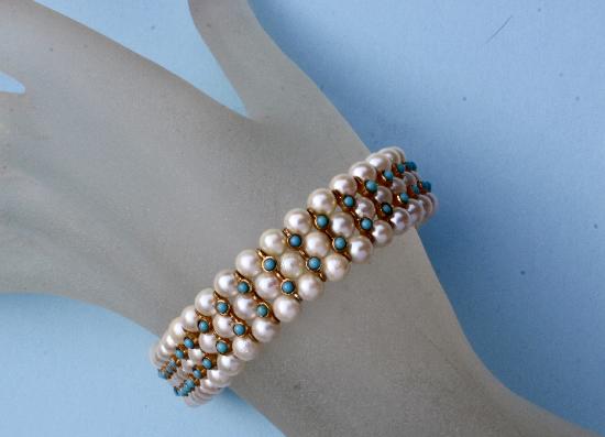 PRETTY TURQUOISE AND PEARL BRACELET 