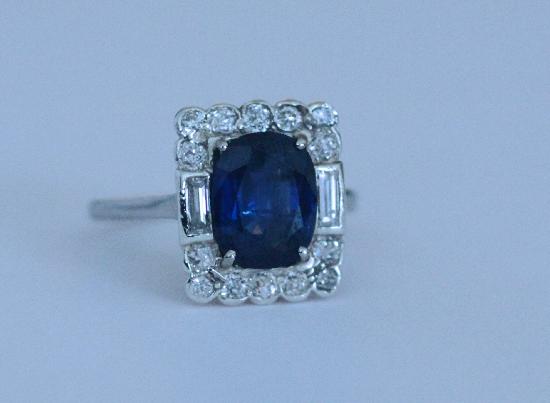 SAPPHIRE AND DIAMOND SQUARE ENGAGEMENT RING