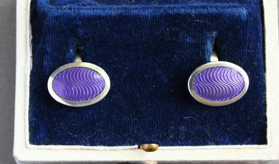 SILVER AND ENAMEL CUFF-LINKS