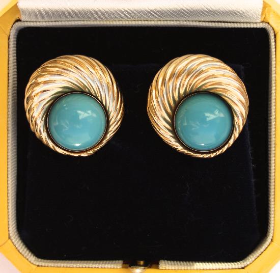 TURQUOISE AND GOLD RETRO EARRINGS