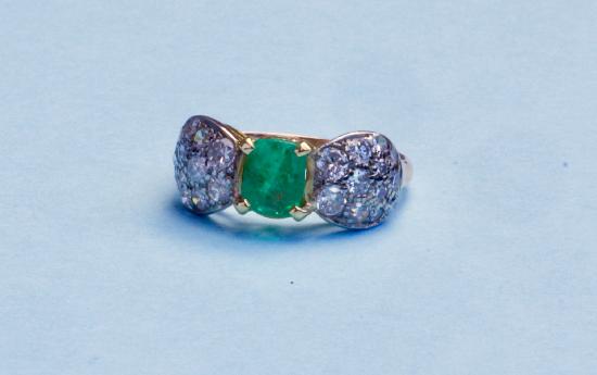 VINTAGE EMERALD AND DIAMOND ENGAGEMENT RING