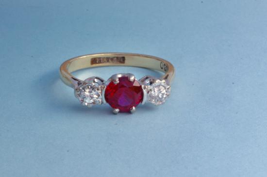 VINTAGE RED SPINEL AND DIAMOND ENGAGEMENT RING
