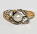 Victorian Pearl and Diamond Twist Engagement Ring