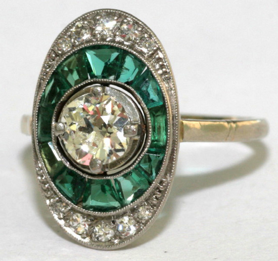 Art Deco Emerald and Diamond Ring