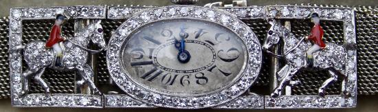 ART DECO CARTIER STYLE DIAMOND AND ENAMEL WRIST WATCH 