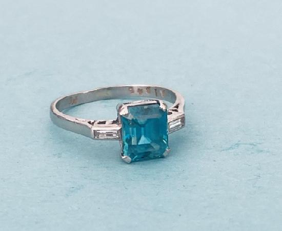 BLUE ZIRCON AND DIAMOND ENGAGEMENT RING