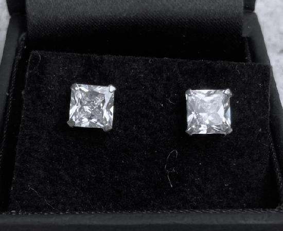 C.Z. SQUARE-CUT STUD EARRINGS 