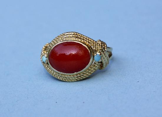 CHARMING CORAL AND TURQUOISE PINKY RING