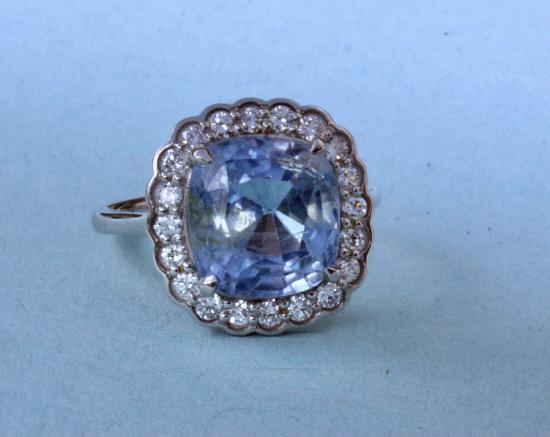 CUSHION SHAPE SAPPHIRE AND DIAMOND RING WITH A CERTIFICATE 