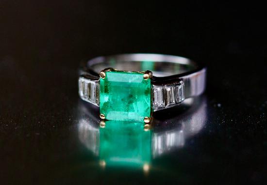 EMERALD AND DIAMOND ENGAGEMENT RING