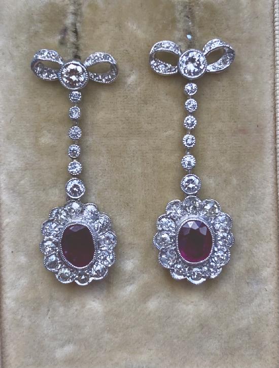 EXTREMELY PRETTY RUBY AND DIAMOND DROP EARRINGS