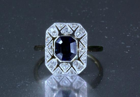 FRENCH ART DECO SAPPHIRE AND DIAMOND ENGAGEMENT RING