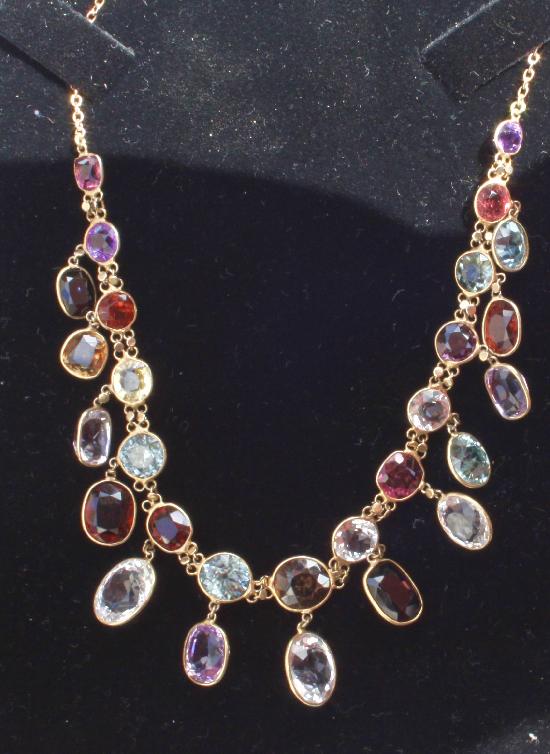 GEM STONE FRINGE NECKLACE VINTAGE