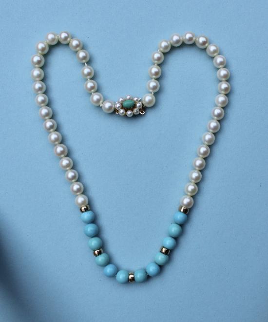 GOOD QUALITY CULTURED PEARL AND TURQUOISE NECKLACE