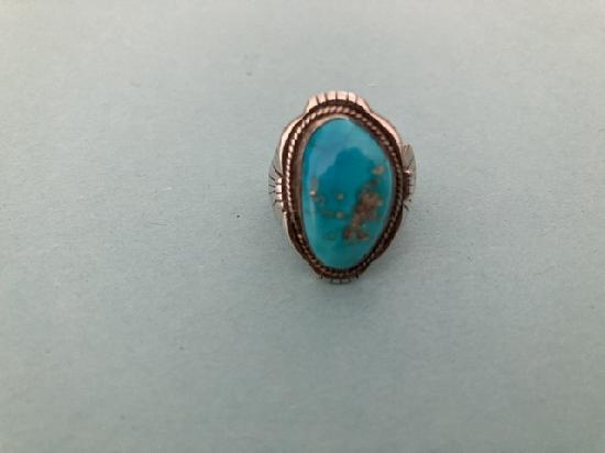 GREAT TURQUOISE AND SILVER NAVARRO- INDIAN RING 