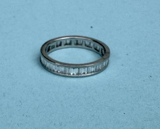 PLATINUM BAGETTE DIAMOND ETERNITY RING.