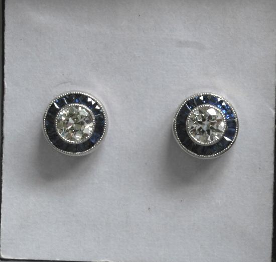 SAPPHIRE AND DIAMOND TARGET EARRINGS.