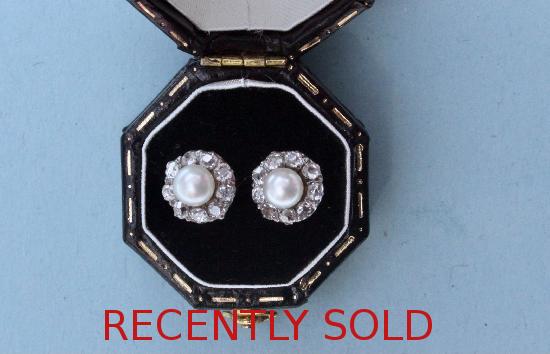 ANTIQUE PRETTY PEARL AND DIAMOND EARRINGS.