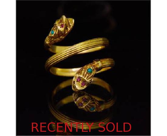ANTIQUE RUBY AND DIAMOND DOUBLE SNAKE RING