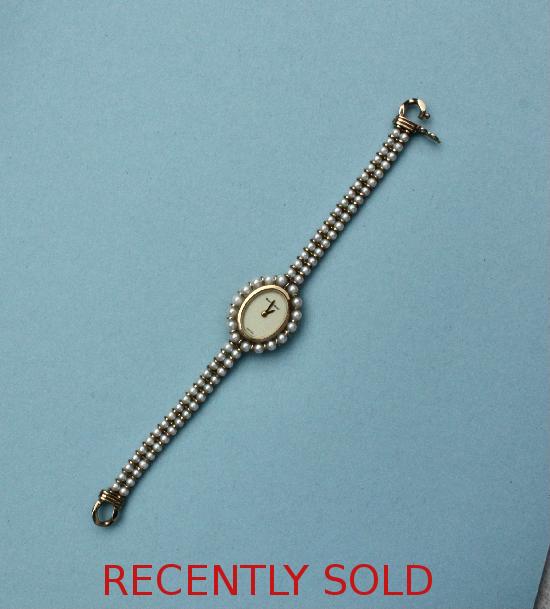 BUECHE GIROD LADIES PEARLS AND GOLD WRIST WATCH