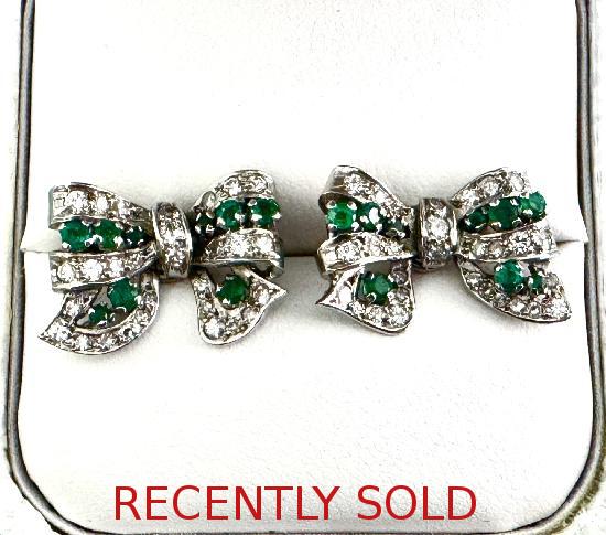 EMERALD AND DIAMOND PRETTY BOW EARRINGS