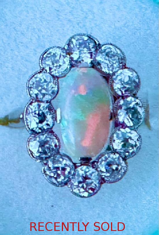 FABULOUS ANTIQUE BLACK OPAL AND DIAMOND RING