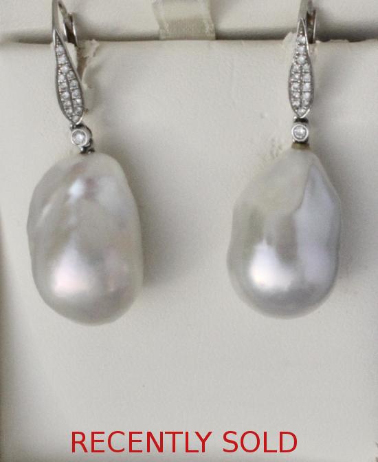 FABULOUS HUGE PEARL AND DIAMOND EARRINGS