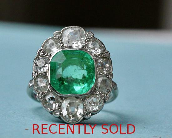 GORGEOUS ANTIQUE EMERALD AND DIAMOND RING