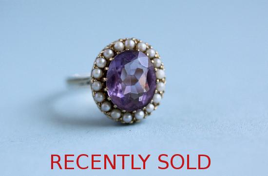 LOVELY ANTIQUE AMETHYST AND SEED PEARL RING
