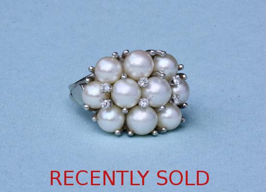 RETRO PEARL AND DIAMOND COCKTAIL RING. 