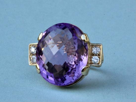 UNUSUAL HUGE AMETHYST AND DIAMOND COCKTAIL RING 
