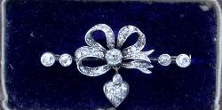 Antique Victorian Diamond Heart And Bow Brooch