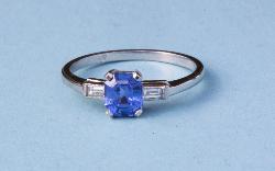 Beautiful Asscher- Cut Sapphire And Diamond  Ring