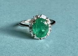Beautiful Emerald And Diamond Cluster Ring.