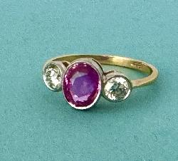 Beautiful Pink Sapphire And Diamond Three Stone Ring