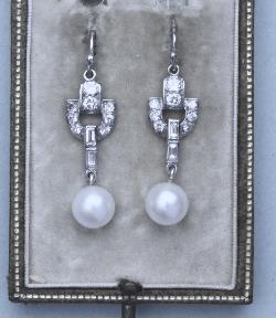 Beautiful Vintage Pearl And Diamond Drop Earrings