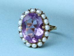 Charming Vintage Amethyst And Pearl Dress Ring