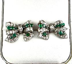 Emerald And Diamond Pretty Bow Earrings